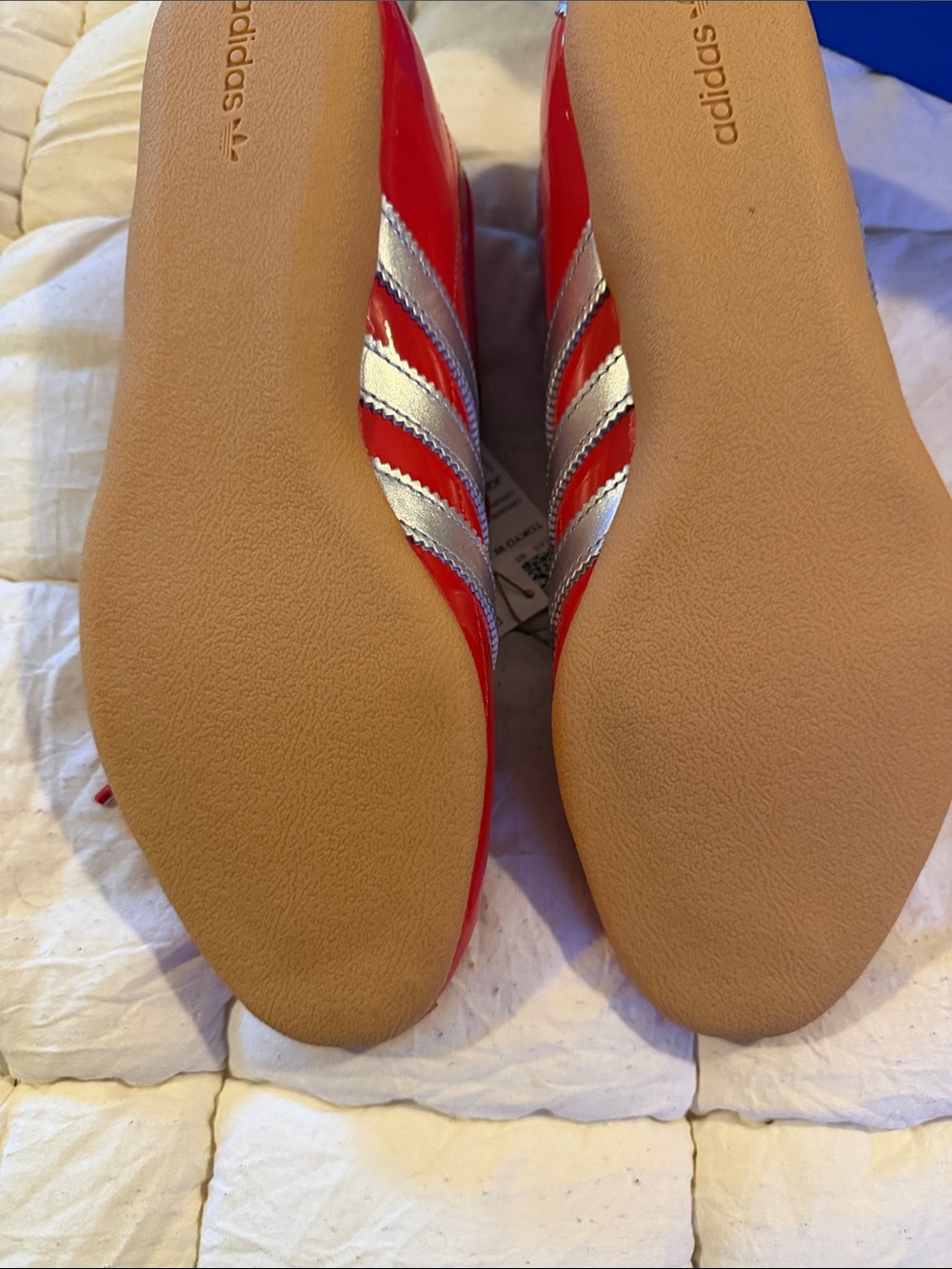 adidas Red Patent Leather Sneakers with Silver Stripes Tokyo - Picture 5 of 7